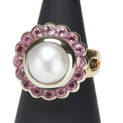 K18YG イエローゴールド マベパール ピンクトルマリン リング 指輪 レディース 12.5号 【中古】