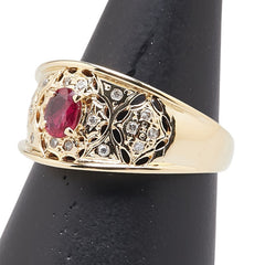 K18YG イエローゴールド ルビー0.52ct ダイヤ0.12ct リング 指輪 レディース 17号 【中古】