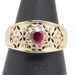 K18YG イエローゴールド ルビー0.52ct ダイヤ0.12ct リング 指輪 レディース 17号 【中古】