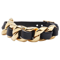 シャネル ココマーク ブレスレット ブラック ゴールド レザー メッキ レディース CHANEL 【中古】