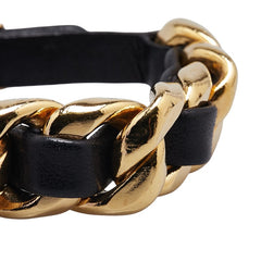 シャネル ココマーク ブレスレット ブラック ゴールド レザー メッキ レディース CHANEL 【中古】