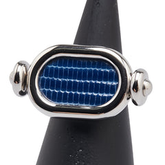 エルメス オデッセイ リング 指輪 #50 シルバー ブルー メタル リザード レディース HERMES 【中古】