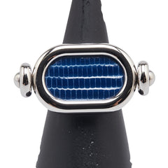 エルメス オデッセイ リング 指輪 #50 シルバー ブルー メタル リザード レディース HERMES 【中古】