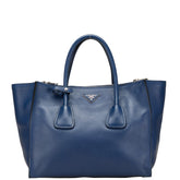 プラダ 三角ロゴプレート ハンドバッグ トートバッグ ブルー レザー レディース PRADA 【中古】