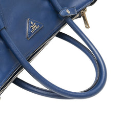 プラダ 三角ロゴプレート ハンドバッグ トートバッグ ブルー レザー レディース PRADA 【中古】