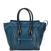 セリーヌ ラゲージ マイクロショッパー ハンドバッグ トートバッグ ネイビー ブラック レザー レディース CELINE 【中古】