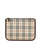 バーバリー ノバチェック ポーチ ベージュ ブラウン キャンバス レザー レディース BURBERRY 【中古】