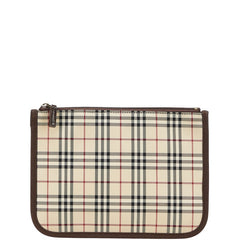 バーバリー ノバチェック ポーチ ベージュ ブラウン キャンバス レザー レディース BURBERRY 【中古】