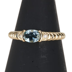 K18YG イエローゴールド アクアマリン ダイヤ0.02ct リング 指輪 レディース 11号 【中古】