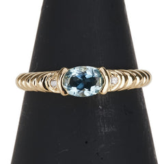 K18YG イエローゴールド アクアマリン ダイヤ0.02ct リング 指輪 レディース 11号 【中古】