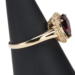 K18YG イエローゴールド ガーネット ダイヤ0.17ct ハート モチーフ リング 指輪 レディース 15号 【中古】