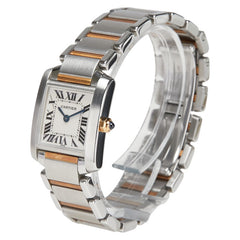 カルティエ タンクフランセーズSM 腕時計 W51007Q4 クオーツ ホワイト文字盤 ステンレススチール イエローゴールド レディース CARTIER 【中古】