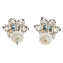 K14WG ホワイトゴールド キュービックジルコニア 花 フラワー モチーフ スタッドピアス レディース 【中古】