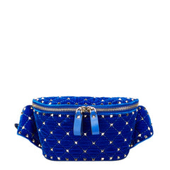 ヴァレンチノ ロックスタッズ ウエストバッグ ブルー ベロア レザー レディース Valentino 【中古】