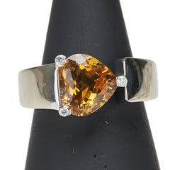 K18WG ホワイトゴールド シトリントパーズ1.92ct ダイヤ ハート モチーフ リング 指輪 レディース 9号 【中古】