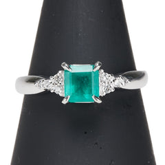 Pt900 プラチナ エメラルド0.61ct ダイヤ0.08ct リング 指輪 レディース 11.5号 【中古】