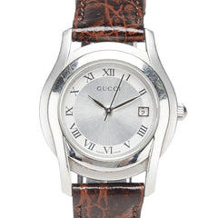 グッチ Gクラス ベルト(社外品) 腕時計 5500L クオーツ シルバー文字盤 ステンレススチール レザー レディース GUCCI 【中古】
