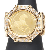 K18YG イエローゴールド K24 ゴールド ダイヤ0.15ct エリザベス2世 ツバルホース 3ドル金貨 リング 指輪 レディース 11.5号 【中古】