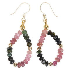 K18YG イエローゴールド トルマリン ビーズ フープ ピアス レディース 【中古】