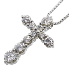 Pt900 プラチナ Pt850 プラチナ ダイヤ1.00ct クロス 十字架 モチーフ ペンダントネックレス レディース 【中古】