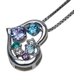 K18WG ホワイトゴールド タンザナイト ダイヤ0.08ct カラーストーン ハート モチーフ ペンダントネックレス レディース 【中古】