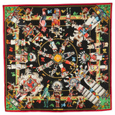 エルメス カレ90 Kachinas カチナ民族 スカーフ ブラック レッド シルク レディース HERMES 【中古】