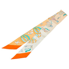 エルメス ツイリー LES FOLIES DU CIEL 大空の狂気 スカーフ オレンジ ベージュ マルチカラー シルク レディース HERMES 【中古】