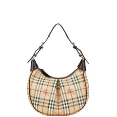 バーバリー ノバチェック ワンショルダーバッグ ハンドバッグ ベージュ ブラウン PVC レザー レディース BURBERRY 【中古】