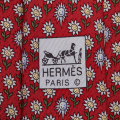 エルメス 花 ひまわり モチーフ ネクタイ レッド マルチカラー シルク メンズ HERMES 【中古】