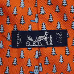 エルメス 木 植物 ビーバー ネクタイ オレンジ ブルー シルク メンズ HERMES 【中古】