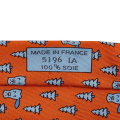 エルメス 木 植物 ビーバー ネクタイ オレンジ ブルー シルク メンズ HERMES 【中古】