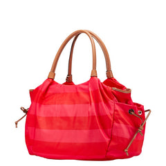 ケイトスペード ボーダー トートバッグ ショルダーバッグ 2WAY レッド ピンク ナイロン レザー レディース Kate Spade 【中古】