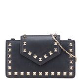 ヴァレンティノ ロックスタッズ チェーン ショルダーバッグ ブラック レザー レディース VALENTINO 中古
