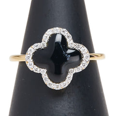 K18YG イエローゴールド オニキス0.91ct ダイヤ0.12ct クローバー モチーフ リング 指輪 レディース 7.5号 【中古】