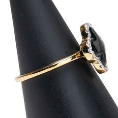 K18YG イエローゴールド オニキス0.91ct ダイヤ0.12ct クローバー モチーフ リング 指輪 レディース 7.5号 【中古】