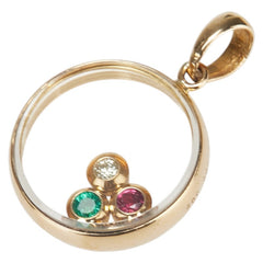 K18YG イエローゴールド ダイヤ0.02ct エメラルド0.05ct ルビー0.03ct ハッピーダイヤモンド ペンダントトップ レディース 【中古】