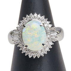 Pt900 プラチナ オパール ダイヤ0.50ct リング 指輪 レディース 6.5号 【中古】