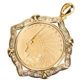 K21.6 ゴールド K18YG イエローゴールド ダイヤ0.28ct アメリカ ヤングインディアン 10ドル 金貨 ペンダントトップ レディース 【中古】