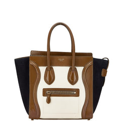 セリーヌ ラゲージ マイクロショッパー ハンドバッグ ベージュ ブラウン ブラック レザー スウェード レディース CELINE 【中古】