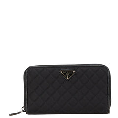 プラダ 三角ロゴプレート 長財布 ブラック ナイロン レザー レディース PRADA 【中古】