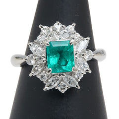 Pt900 プラチナ エメラルド0.82ct ダイヤ0.63ct リング 指輪 レディース 8.5号 【中古】