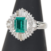 Pt900 プラチナ エメラルド1.08ct ダイヤ0.54ct リング 指輪 レディース 14号 【中古】