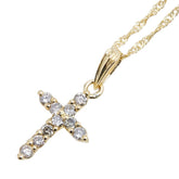 K18YG イエローゴールド ダイヤ0.15ct クロス 十字架 モチーフ ネックレス レディース 【中古】