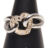 Pt900 プラチナ K18YG イエローゴールド コンビ ダイヤ0.10ct ハート モチーフ リング 指輪 レディース 12号 【中古】