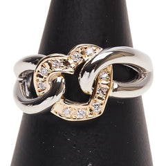 Pt900 プラチナ K18YG イエローゴールド コンビ ダイヤ0.10ct ハート モチーフ リング 指輪 レディース 12号 【中古】