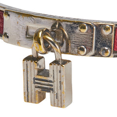 エルメス ケリーバングル バングル ボルドー シルバー メタル レザー レディース HERMES 【中古】