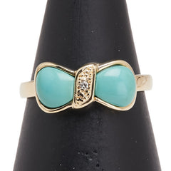 K18YG イエローゴールド トルコ石 ダイヤ リング 指輪 レディース 11.5号 【中古】