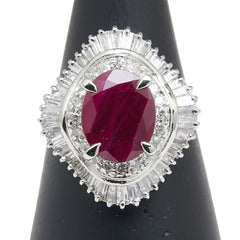 Pt900 プラチナ ルビー3.56ct ダイヤ1.00ct リング 指輪 レディース 13号 【中古】