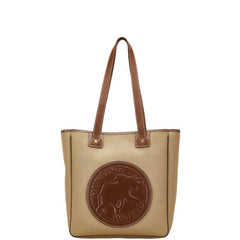 ハンティングワールド ロゴ トートバッグ カーキ ブラウン キャンバス レザー レディース HUNTING WORLD 【中古】