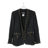 シャネル カーディガン サイズ:38 ブラック シルク レディース CHANEL 【中古】